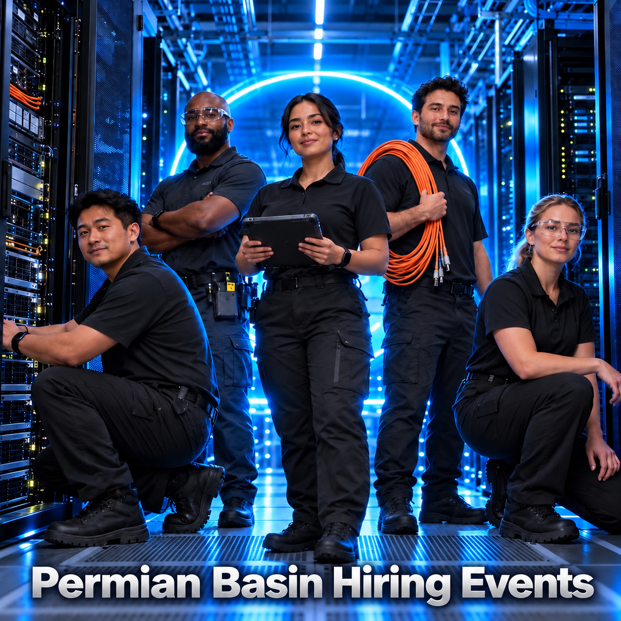 Data center technicians in a server room