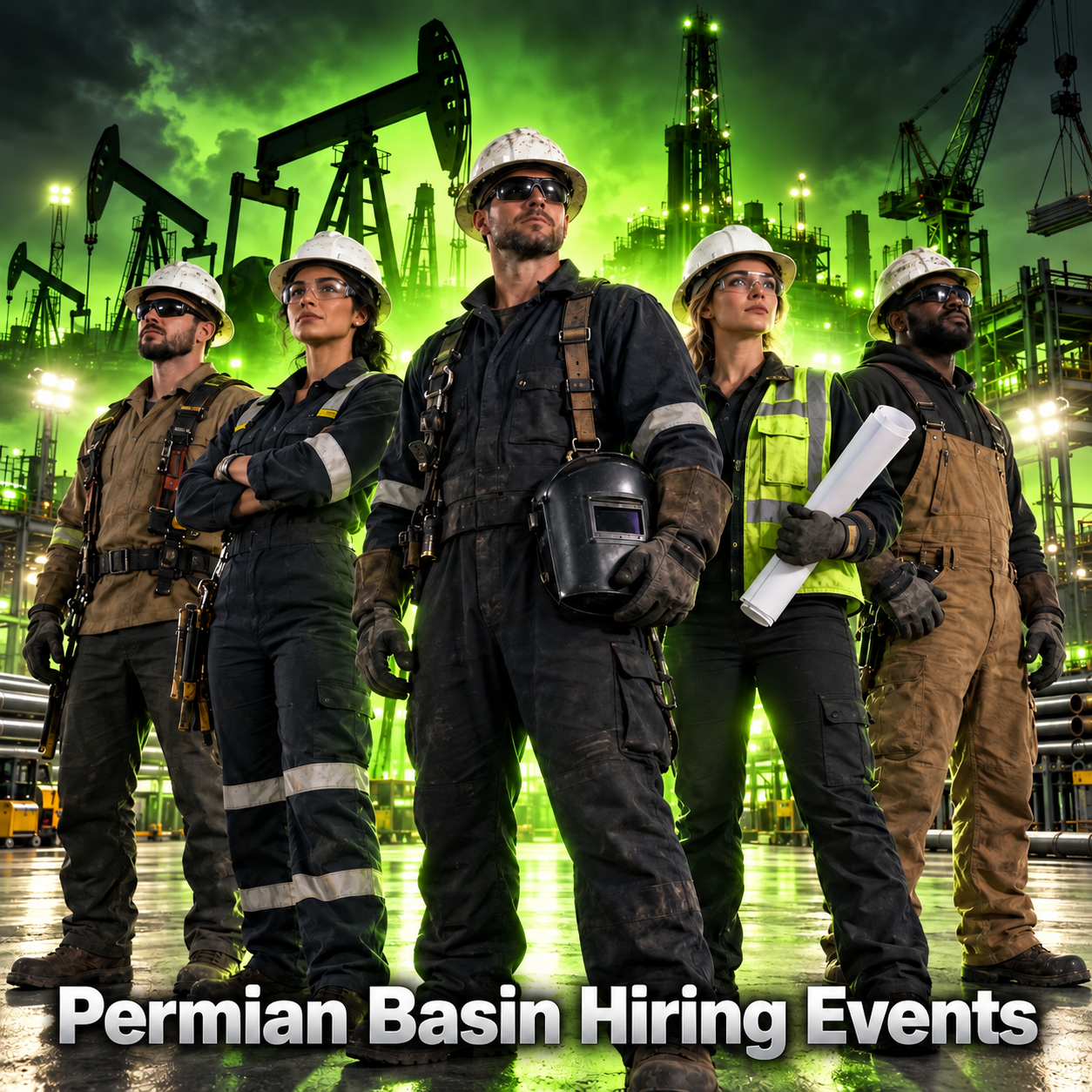 Oilfield workers at an industrial facility